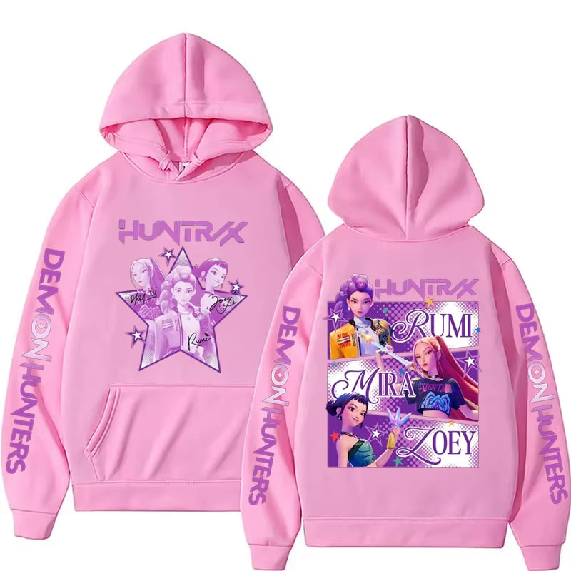 Kpop Demon Hunters Fanmerch Mira Rumi Zoey Huntrix Hoodie Harajuku Pullover Tops Man Woman Sweatshirt Fans Gift