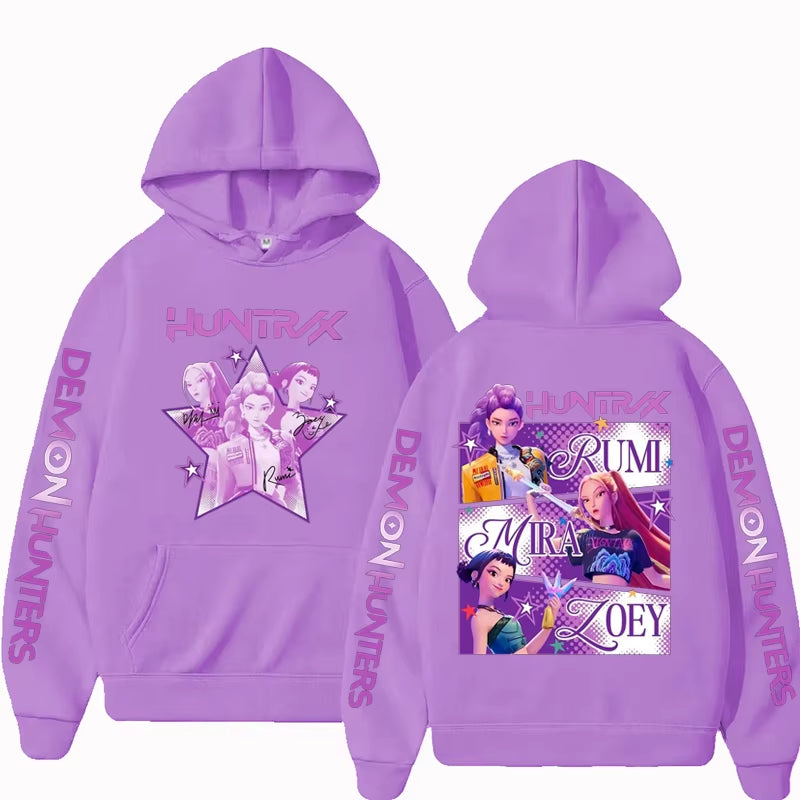 Kpop Demon Hunters Fanmerch Mira Rumi Zoey Huntrix Hoodie Harajuku Pullover Tops Man Woman Sweatshirt Fans Gift